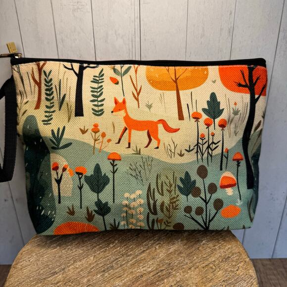 Makeup Bag Woodland Animals Cosmetics Bag Canvas Bag Neutral Autumn - Picture 2 of 6